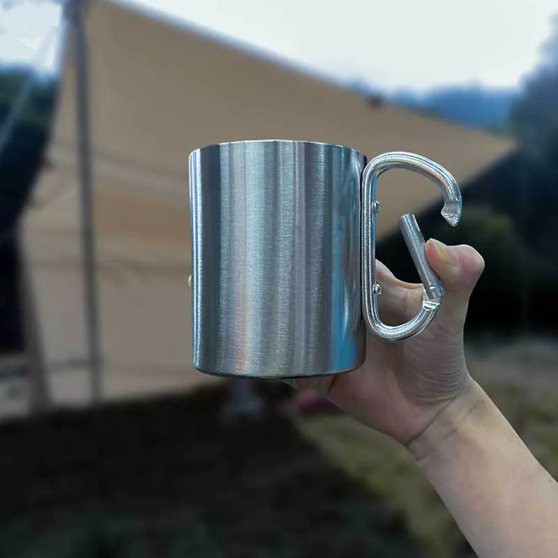 Botón de Montañismo al aire libre, taza de agua, viaje, Camping, botón portátil, Material de acero inoxidable 201, 1 ud.