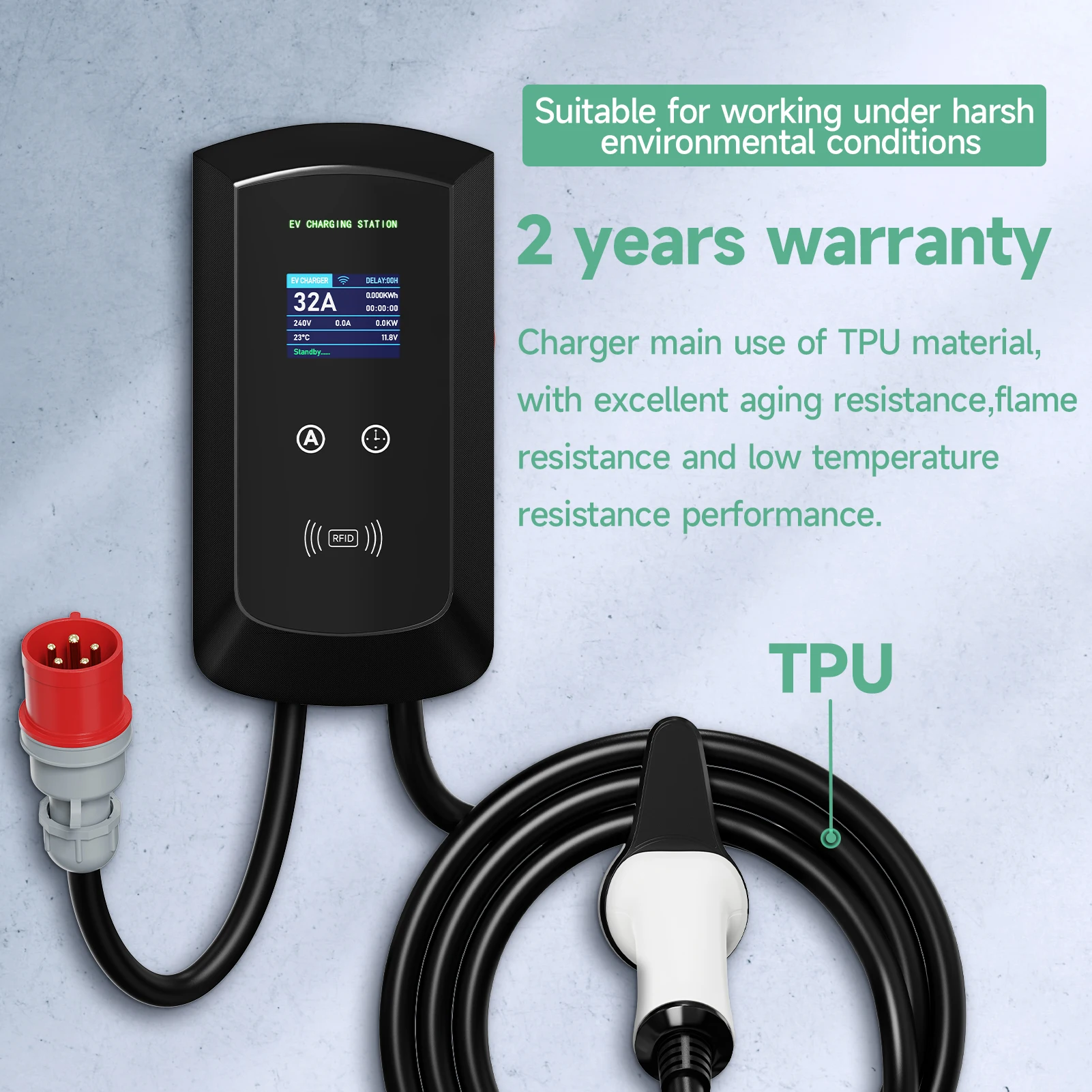 AFEEV 7.6KW/11KW/22KW EV Estación de carga EEC Plug Type2 IEC62196-2 32A Cargador montado en la pared trifásico WiFi Bluetooth Control de aplicación
