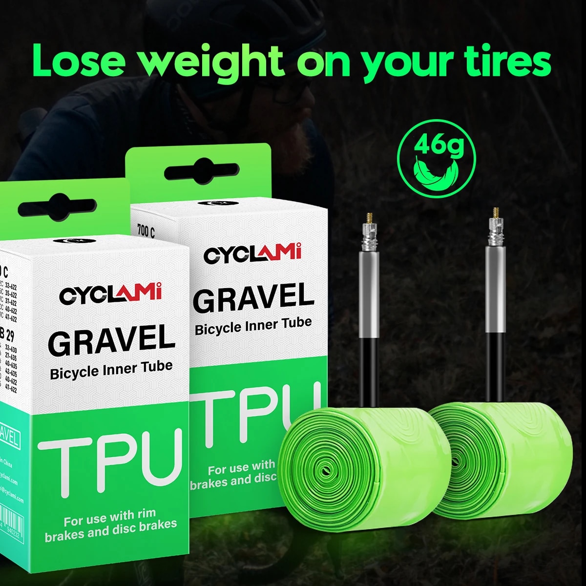 CYCLAMI Ultraleicht Rennrad MTB 29 Fahrrad TPU Innenrohr Reifen Französisch Ventil FV 45mm Für Gravel 700C 32C 35C 37C 40C 47C Super Licht