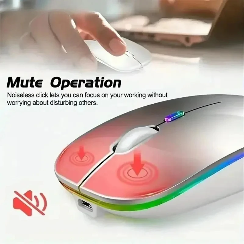 Ratón inalámbrico recargable silencioso retroiluminado con LED ratones PC portátil ordenador Mous 2,4 Ghz receptor Bluetooth modo Dual ratones ópticos