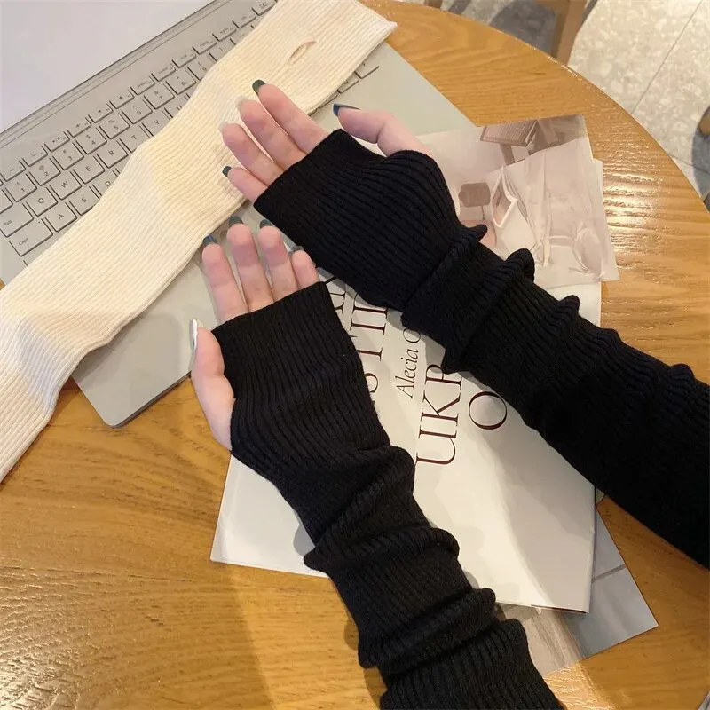 Manoplas sin dedos Y2K para mujer, guantes tejidos, guantes de Anime para Cosplay, calentadores de brazos de invierno, manoplas de punto Punk gótico Harajuku