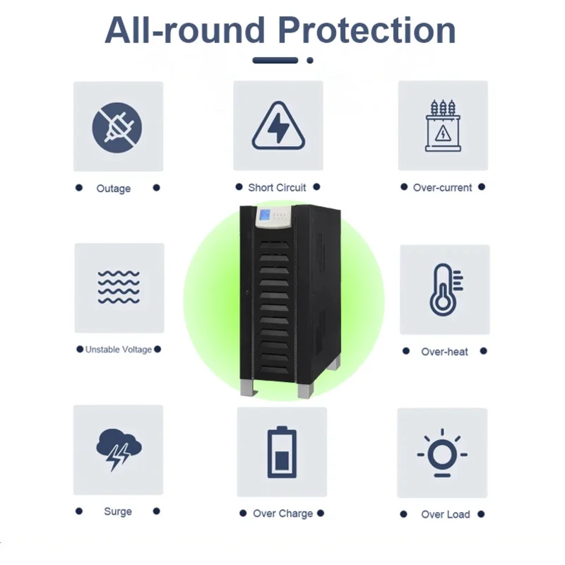 Cwups ความถี่ต่ําอุตสาหกรรมออนไลน์ AC Pure Sine Wave 3 สามเฟสเดียว Ups 10kva Uninterruptible Backup Power Supply