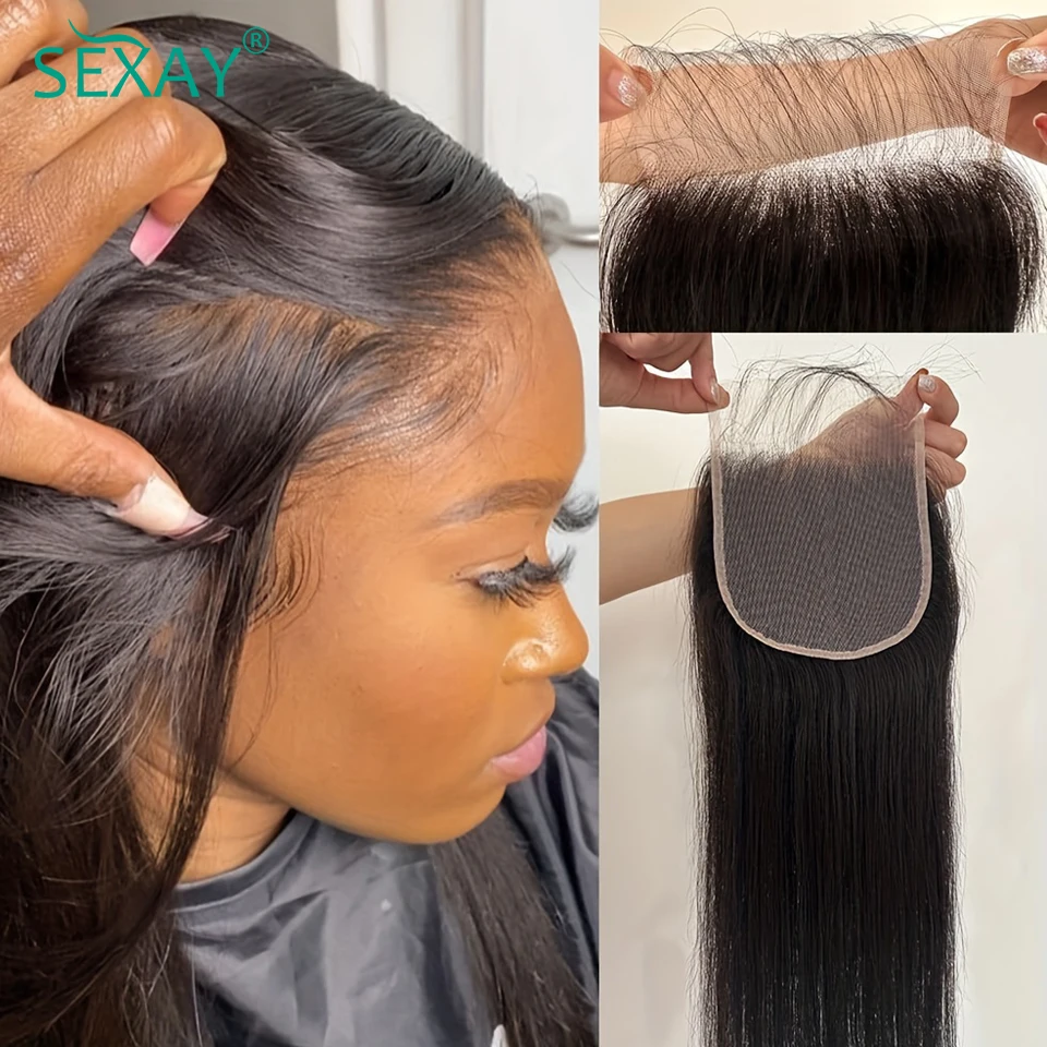 5x5 fechamento de renda transparente brasileiro em linha reta fechamentos de cabelo humano 1 pc parte livre hd fechamento de renda pré arrancado com cabelo do bebê