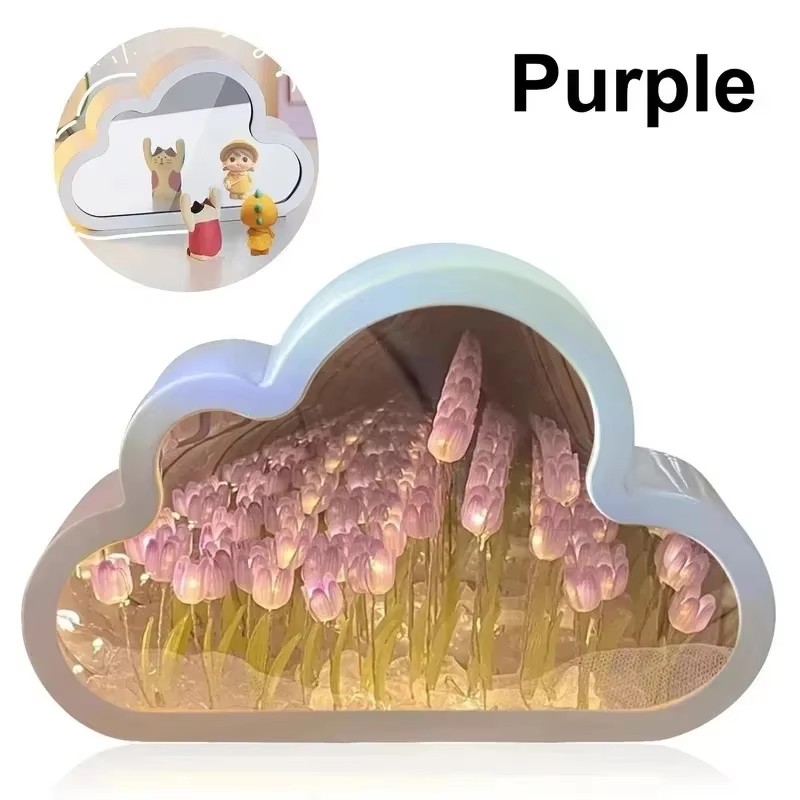 Wolke Tulpe Nachtlicht handgemachte DIY Material Blume Home Decor Spiegel kreative Atmosphäre Lampe Geburtstagsgeschenk Valentinstag