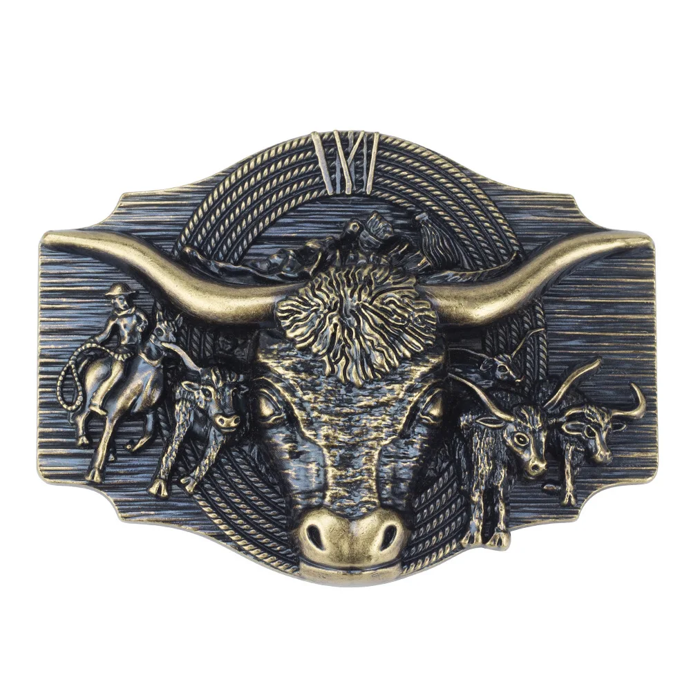 Hebilla de cinturón con cabeza de bisonte, hebilla Retro estilo vaquero occidental para cinturón de 3,8 cm de ancho
