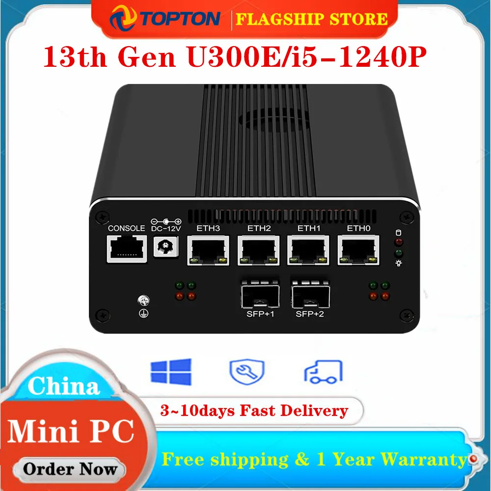 Topton X8 4xIntel i226-V 13. Generation Firewall Mini PC 2*10G SFP U300E i5 1335U 1240P 2*DDR5 NVMe 2*SATA Soft Router Proxmox Server