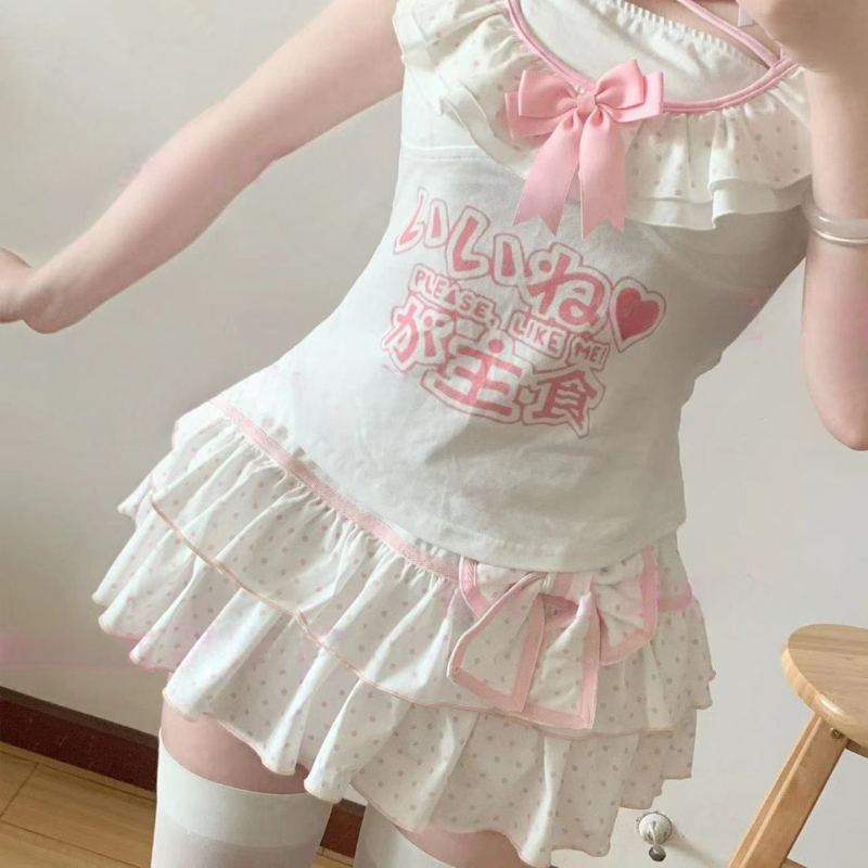 Deeptown Harajuku Y2k Лолита мини-юбка женская с бантом в японском стиле Kawaii плиссированные юбки милые торт с оборками многослойные юбки