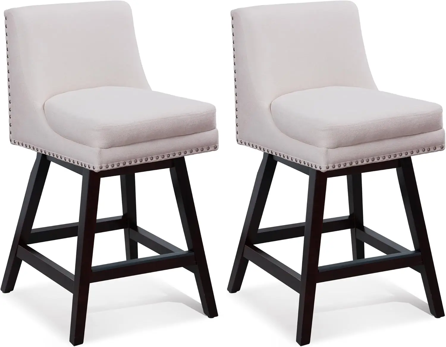 26 Inch Counter Height Bar Stools (Set of 2) - Modern Swivel Stools with Back, Oak Wood Legs for Kitchen Island