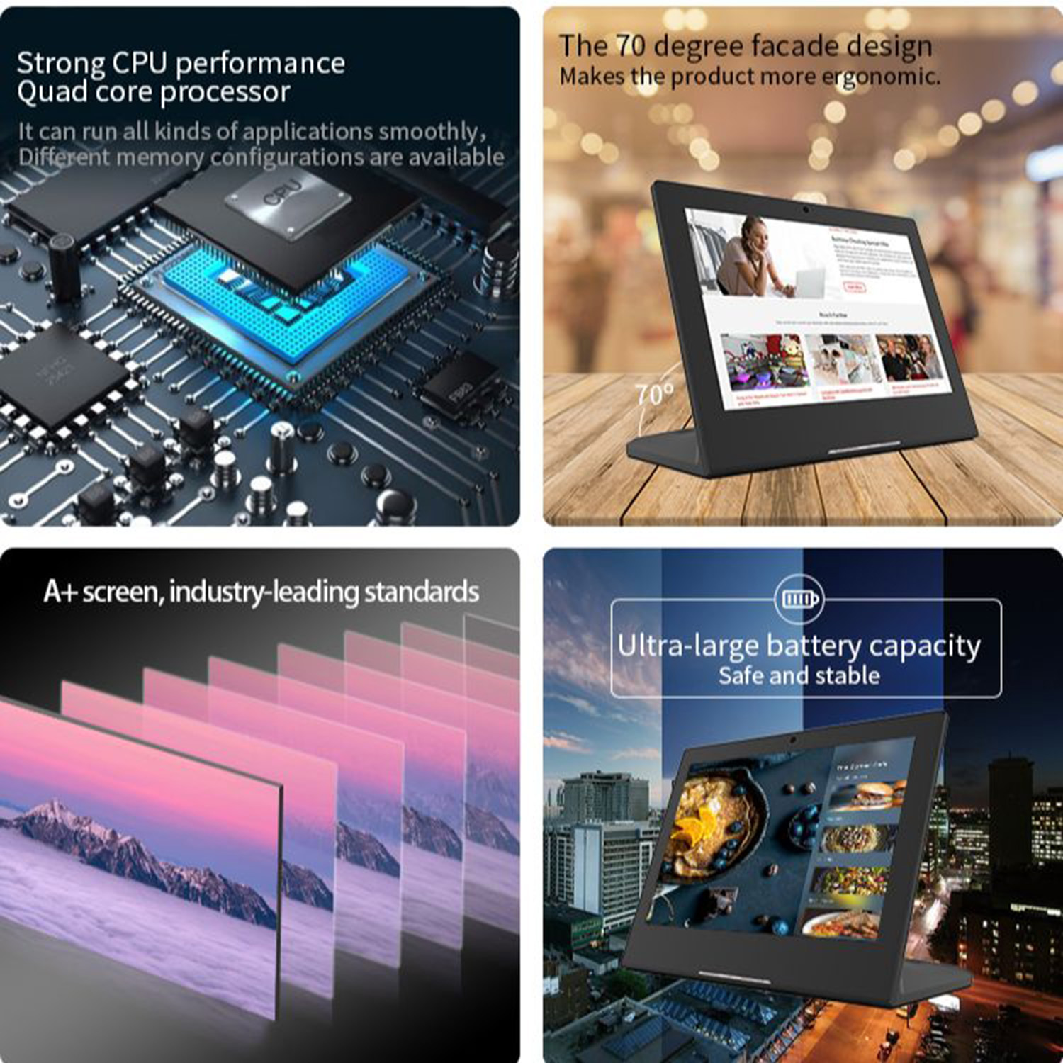 Tableta elegante en forma de L de 10,1 pulgadas, Tablet con pantalla táctil POS de escritorio Android, menú de restaurante, pedido de cliente, PC con altavoz Dual