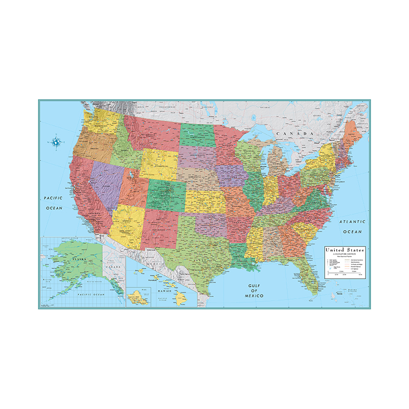 Mapa USA ścienne dekoracyjne płótno malarstwo plakat artystyczny i druki wiszący obraz biuro szkolne Home Decor 150*100cm