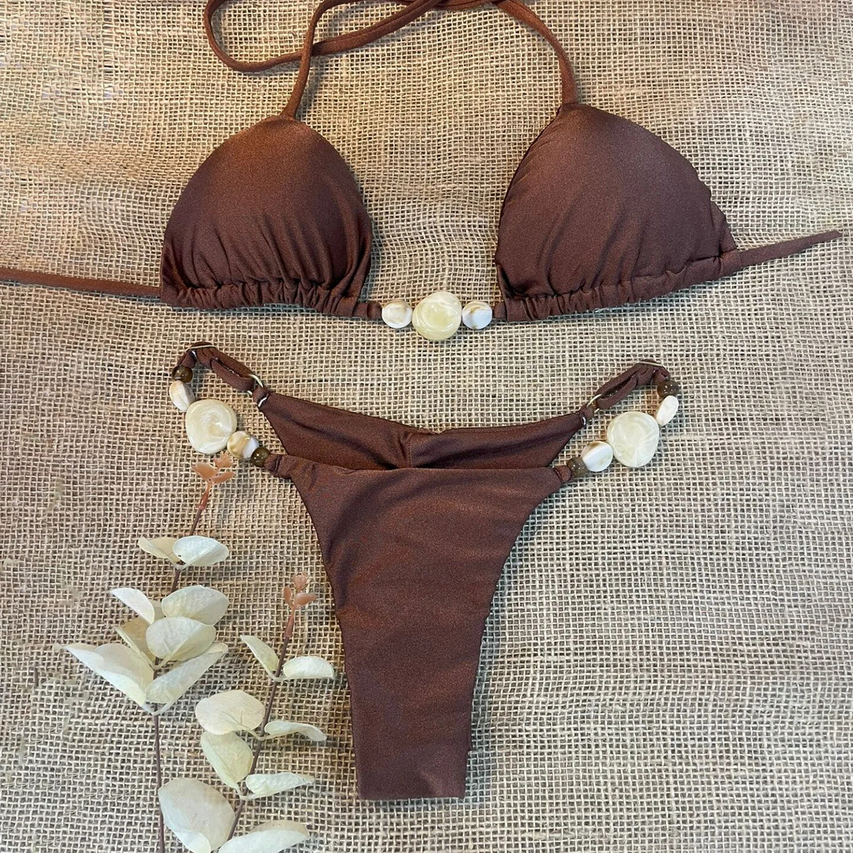 2025 Nieuwe bikini, sexy bikini, effen kleur, split damesbadpak