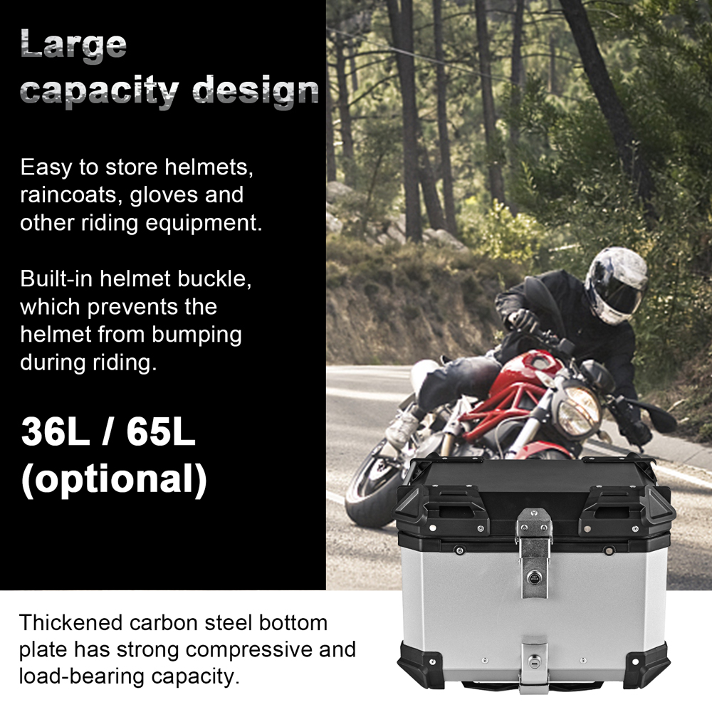 65L Motorrad Hinten Stamm Aluminium Legierung Gepäck Fall Quick Release Motorrad Schwanz Lagerung Box Wasserdicht & Stoßdämpfung wit
