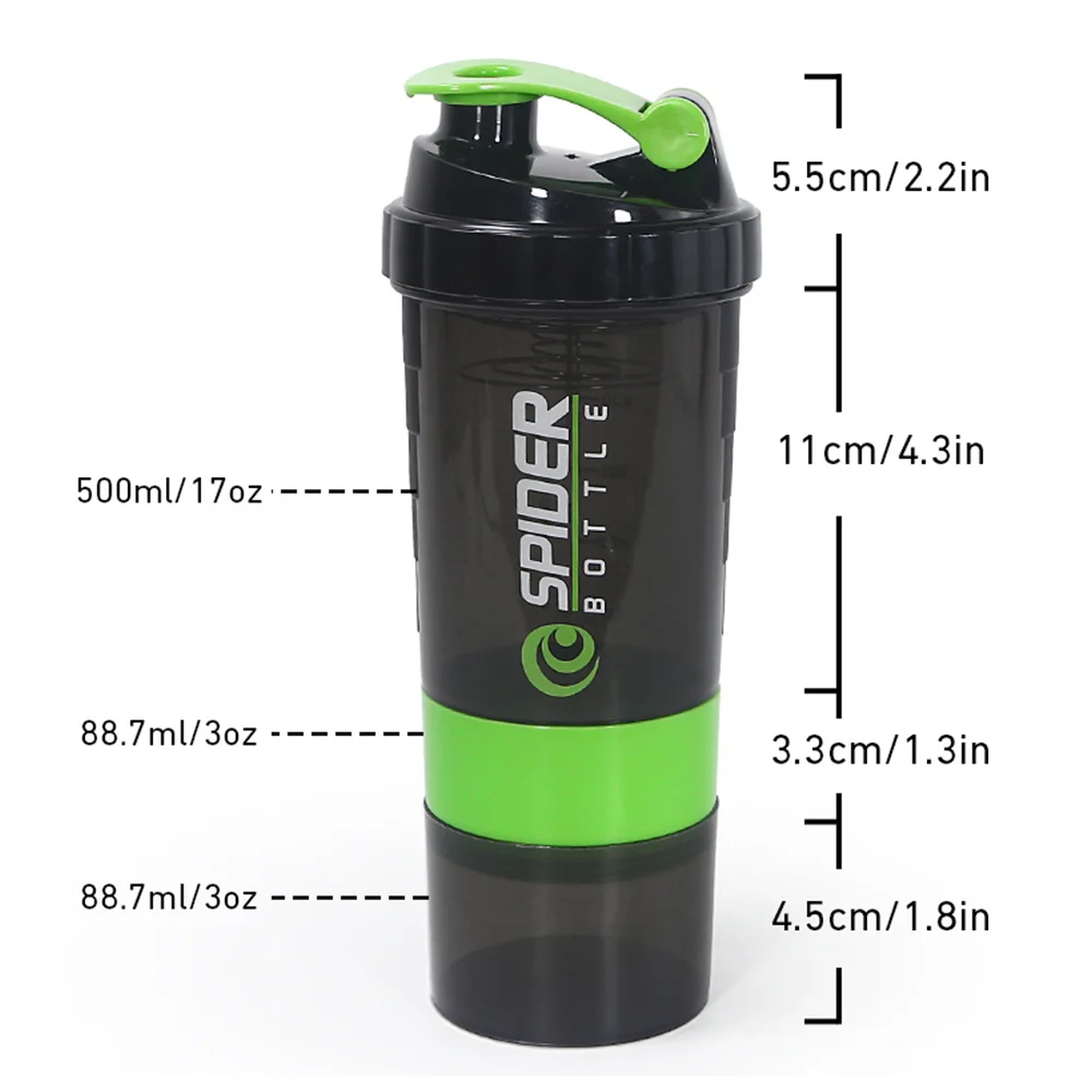 Botella Mezcladora de proteínas de 3 capas, vaso agitador de polvo, botella de agua, vaso mezclador de plástico, botella de ejercicio de construcción corporal