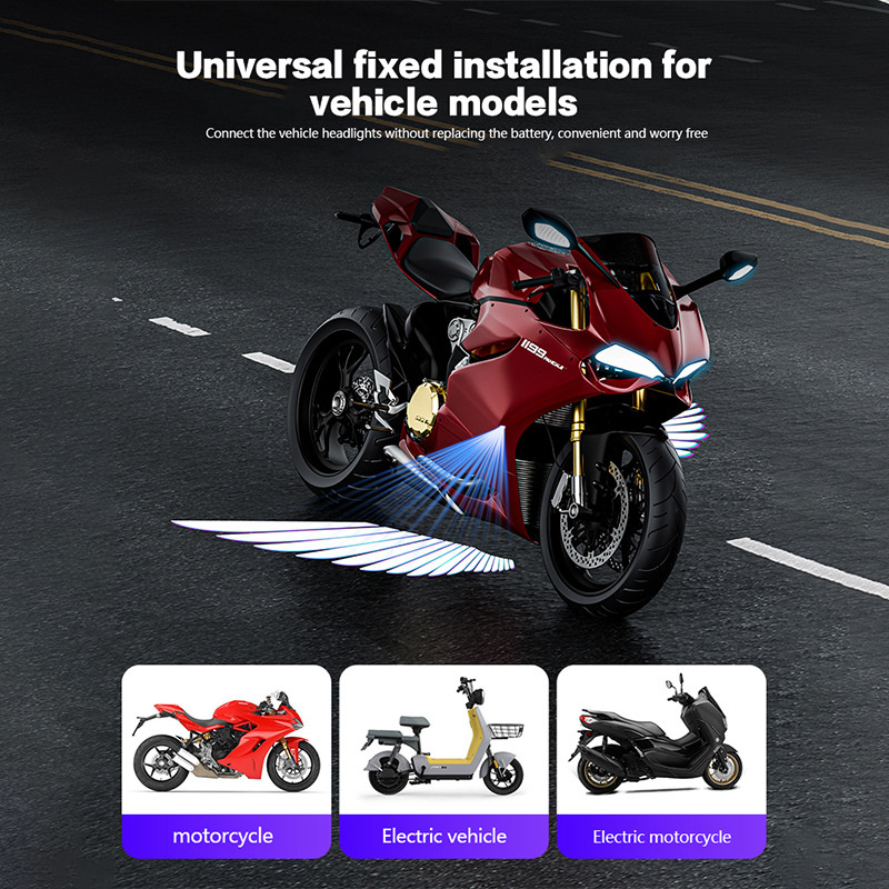 2 pçs motocicleta asas de anjo led luz de projeção carro elétrico modificação de rua decoração de boas-vindas anti-colisão luz laser