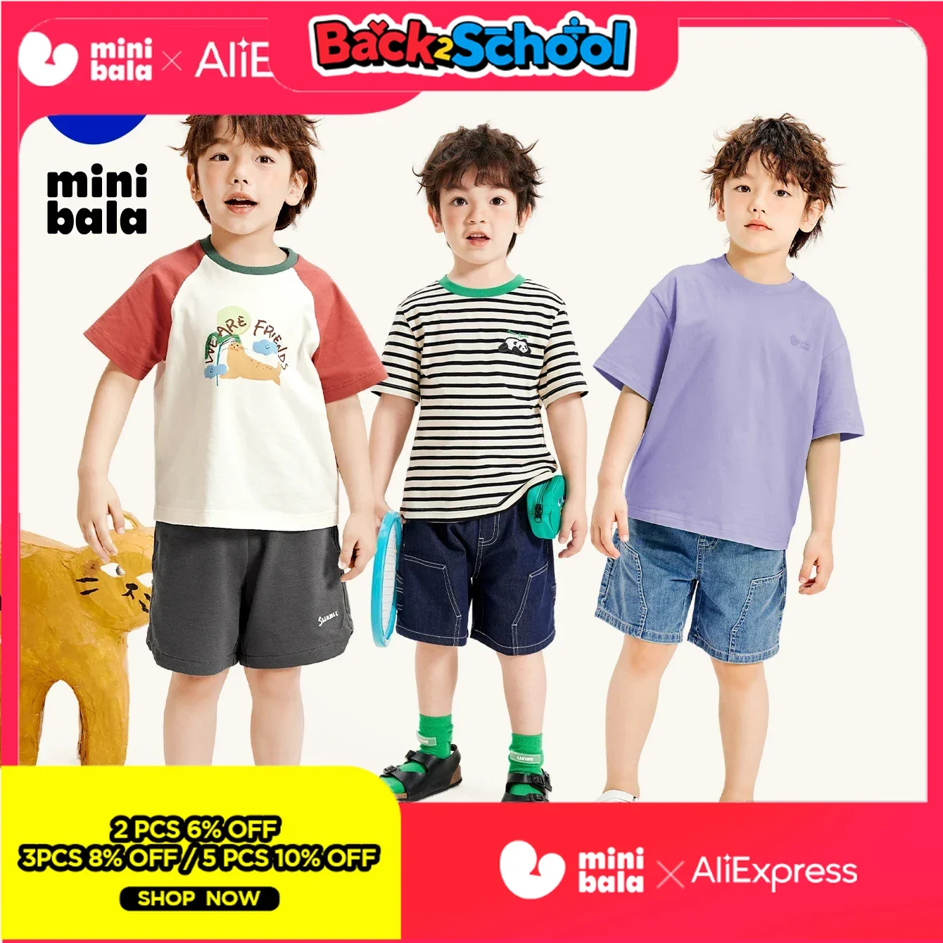 Mini Balabala Kids T-Shirts for Boys Girls Short Sleeve Children's clothing 2025 Summer Cotton Breathable Loose Casual Baby Top