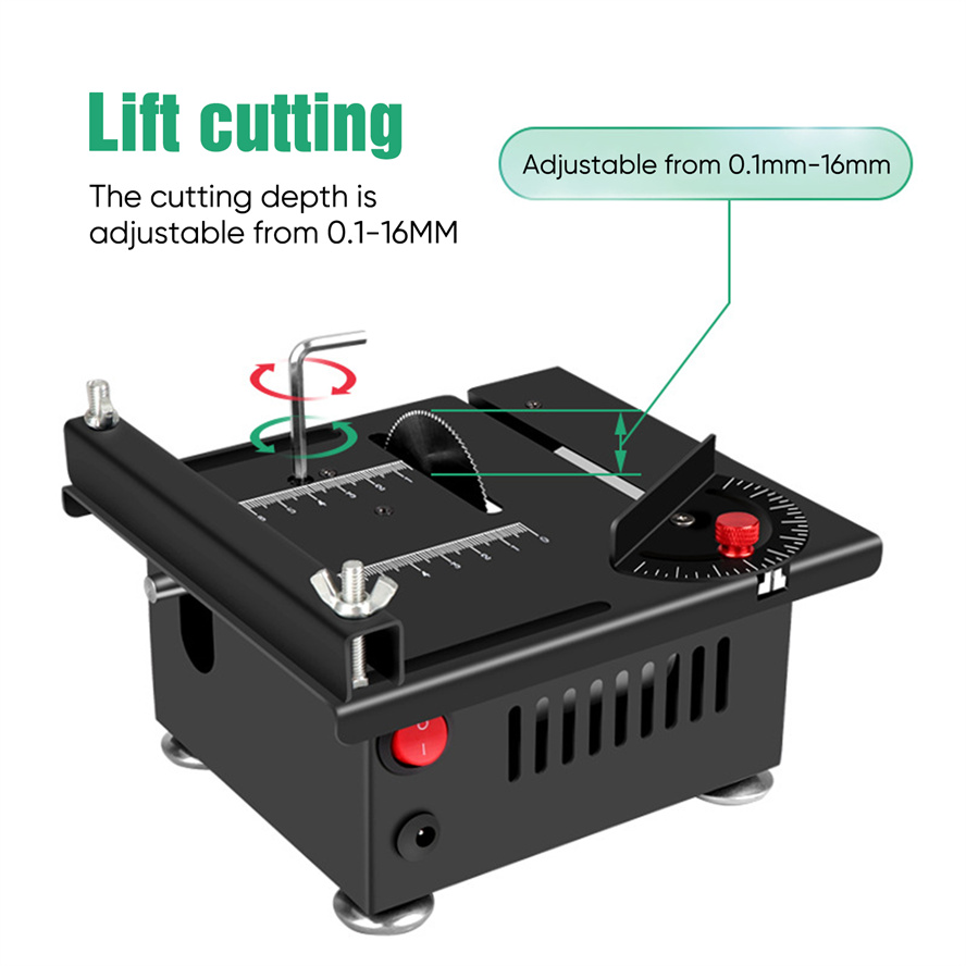Mini Sierra de mesa multifuncional, sierra portátil de corte de ángulo de 0-90, juego de sierra eléctrica ajustable para el hogar, sierra de mesa compacta y resistente
