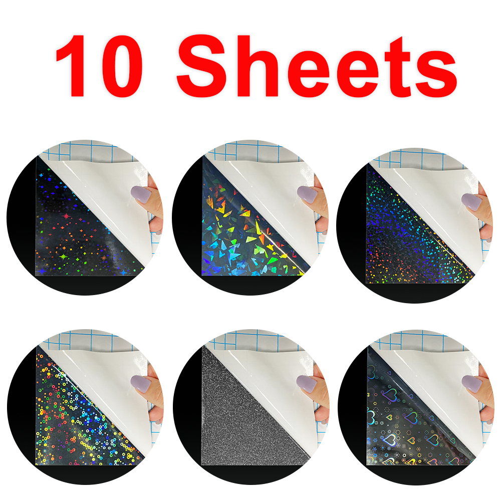 Film holographique transparent pour plastification à froid, adhésif, verre cassé, étoile, points brillants, carte de document, photo, bricolage, GT, A4, 10 feuilles