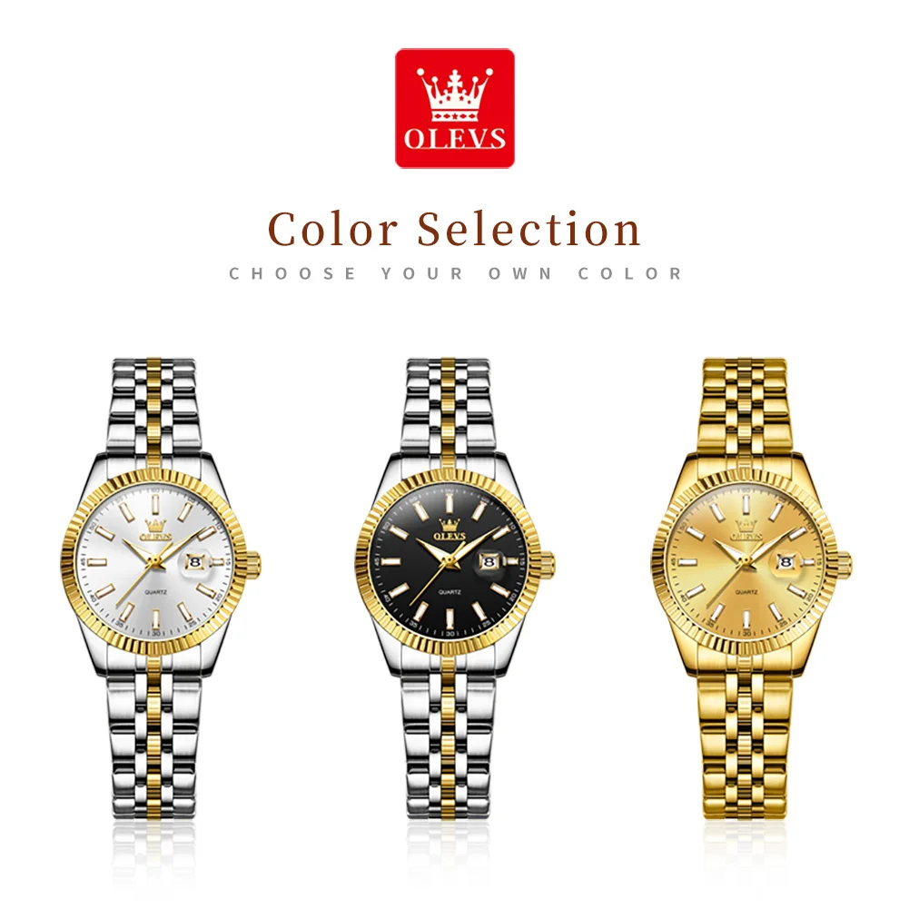 OLEVS 5593 reloj de mujer de acero inoxidable resistente al agua con fecha automática elegante reloj de pulsera para mujer reloj de cuarzo Original de lujo para mujer nuevo