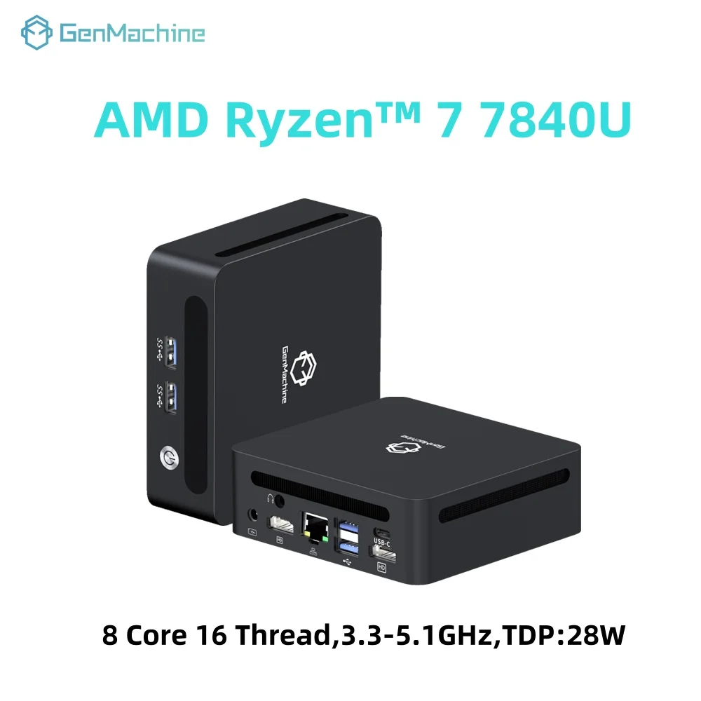 GenMachine AMD Ryzen 7 7840U Mini PC 5,1 GHz 28W 8 núcleos 16 hilos Windows 11 DDR5 24G 6400Mhz 2,5G LAN USB4 WIFI6 Mini Pc Gaming