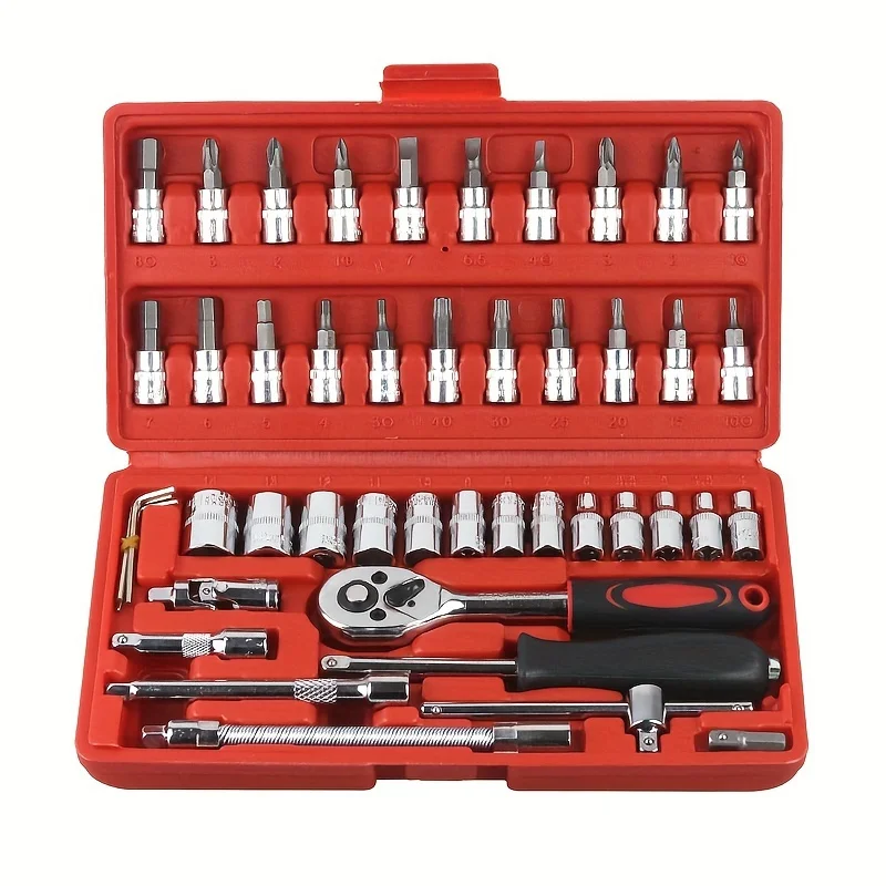 Kit de herramientas de reparación de automóviles, llave dinamométrica de trinquete, destornillador, juego de herramientas combinadas, herramienta de reparación de automóviles, Mech, 46 Uds.