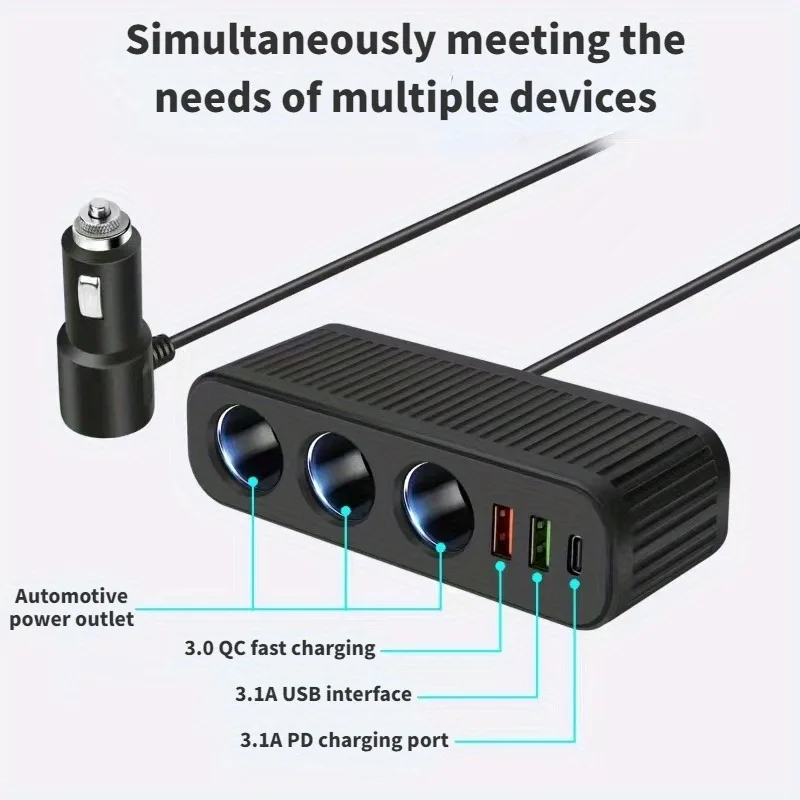 120W Auto Zigarette Leichter USB Ladegerät PD Schnell Ladung Power Adapter Eins-zu-vier Multifunktionale Buchse für Handy Ladegerät