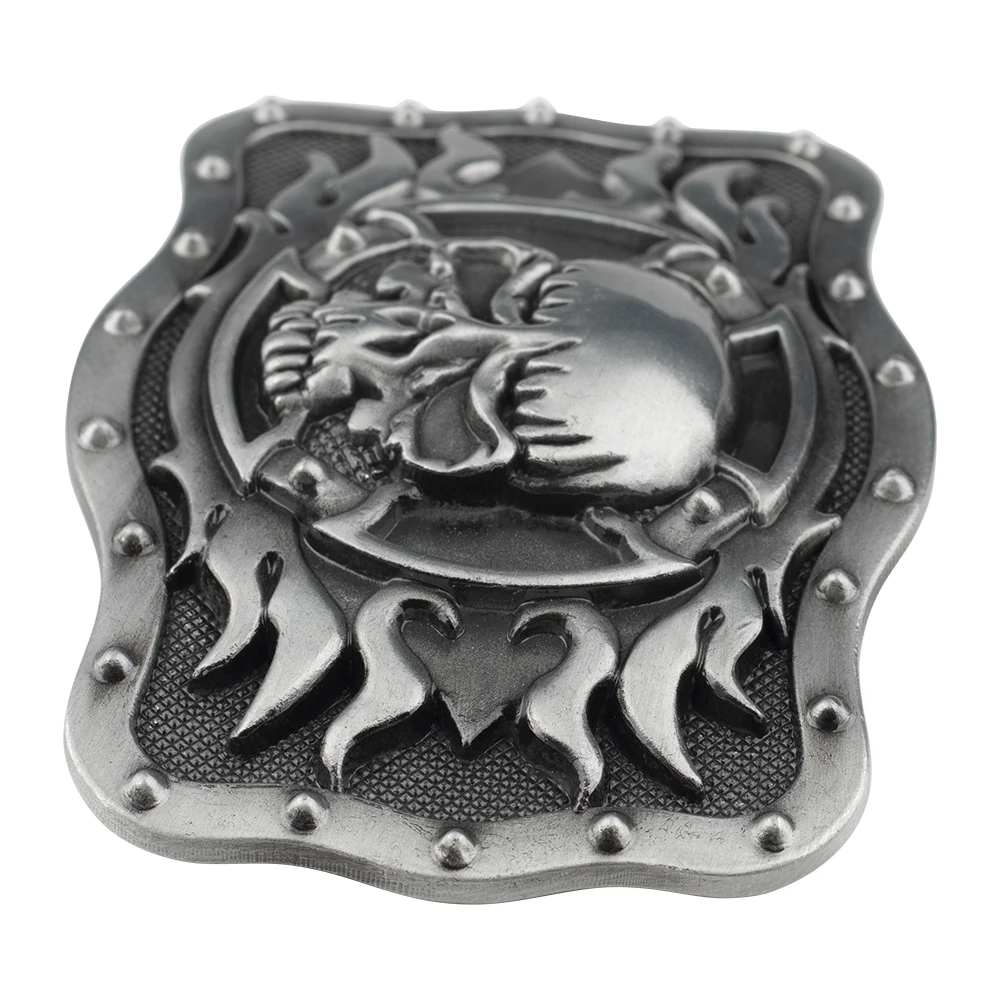 Decoração de fivela de cinto masculino com caveira quadrada