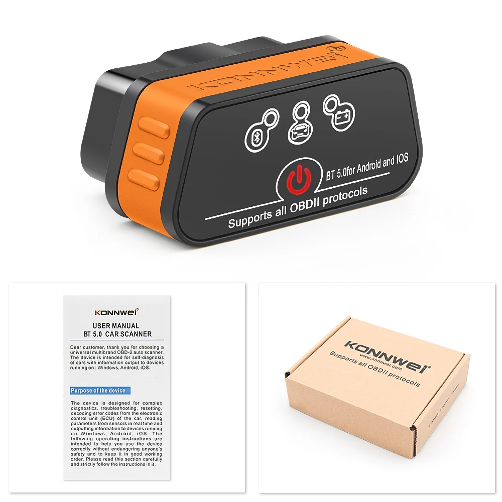 Konnwei ELM327 V1.5 Bluetooth 5,0 OBD2 escáner ELM 327 V1 5 OBDII herramientas de diagnóstico de coche ODB2 OBD 2 lector de código