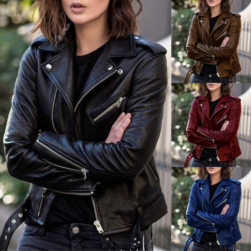 Pu Kunstleder jacke Frauen schlanke Schärpen lässige Biker jacken Outwear weibliche Tops bf Stil schwarzer Lederjacke Mantel