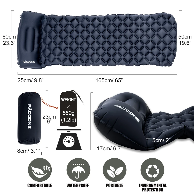 PACOONE-colchoneta para dormir para acampar al aire libre, colchoneta plegable para dormir, colchón inflable para playa con almohadas, colchoneta de aire ultraligera para viajes y senderismo, nuevo