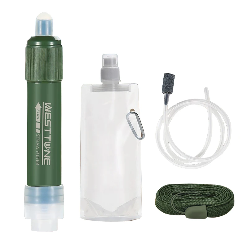 Westtune Outdoor Mini Camping Reinigungswasserfilter Stroh TUP Kohlefaser-Wasserbeutel für Überleben oder Notfallbedarf