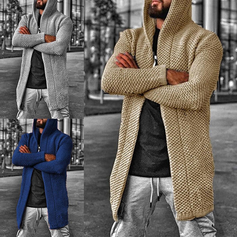 Mannen Gebreid Vest Effen Kleur Lange Mouw Vest Trui Herfst Winter Dikker Warme Mannen Gebreide Jas Bovenkleding