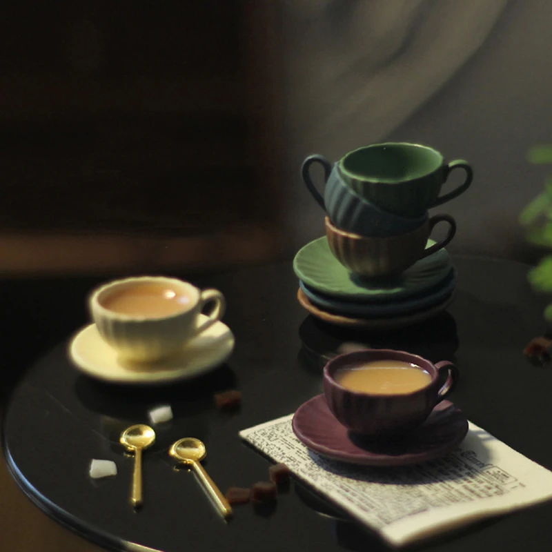 Juego de tazas de té de porcelana en miniatura, vajilla de flores, muebles de cocina para casa de muñecas, juguetes para niños, tazas de té, 3 unids/set, 1:12