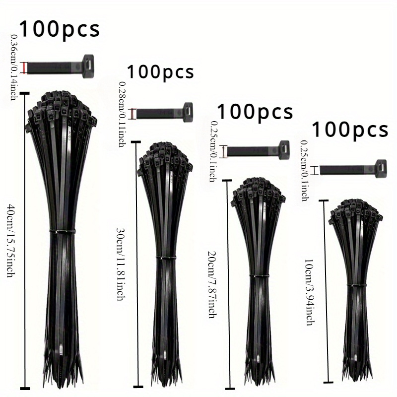 Bridas para cables negras de 100 Uds., alta resistencia a la tracción, resistentes a los rayos UV, autoblocantes para gestión de cables en el hogar y la oficina