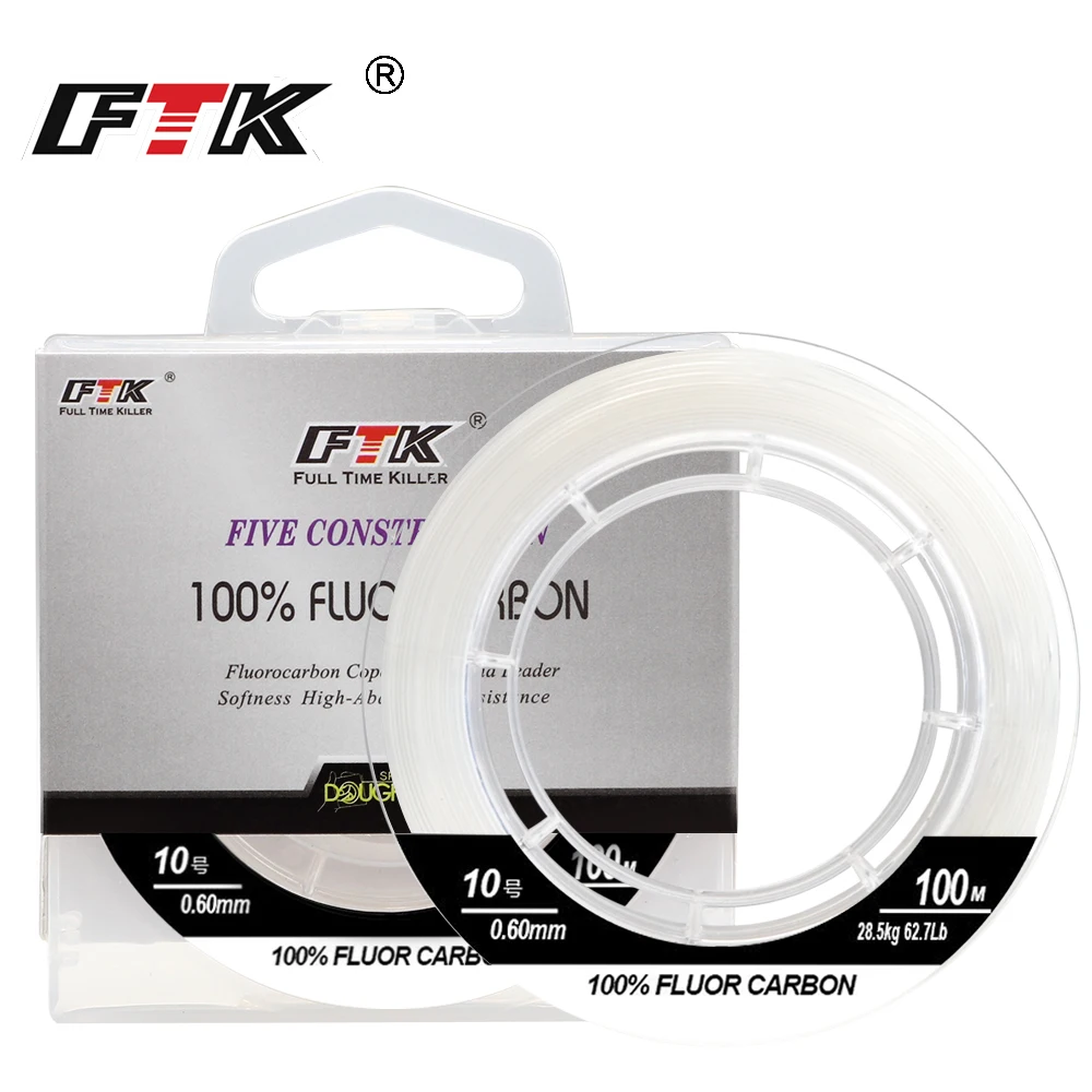 FTK Fishing line  50M/100M 100% Fluorocarbon Fishing Lines 5.5-130.9LB Carbon Fiber Leader Fly Line Fast Sinking Carp Fishing