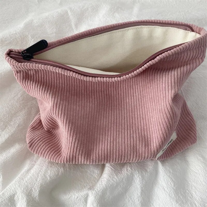 Bolsa de cosméticos de viaje de pana, bolsa de almacenamiento de maquillaje portátil, monederos para mujer de gran capacidad con cremallera, organizador de maquillaje, bolso de mano de almacenamiento