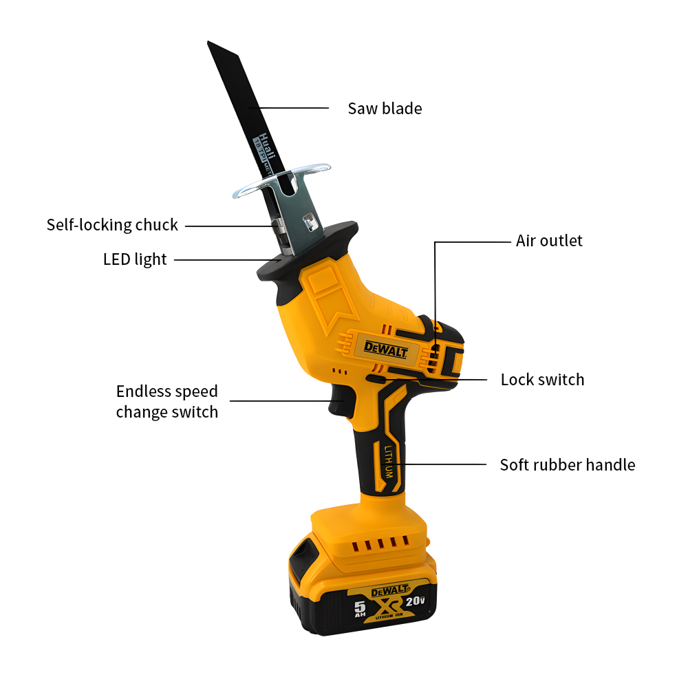 Dewalt-コードレス電気レシプロソー,ブラシレス,木材,金属,PVCパイプ,材料,切断,20vバッテリー,4個の鋸刃
