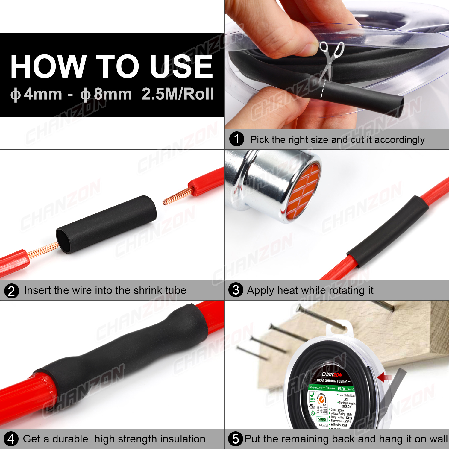 熱収縮チューブ,1.22m,2.5m,4:1,4-52mm,接着剤付き,二重壁,防水