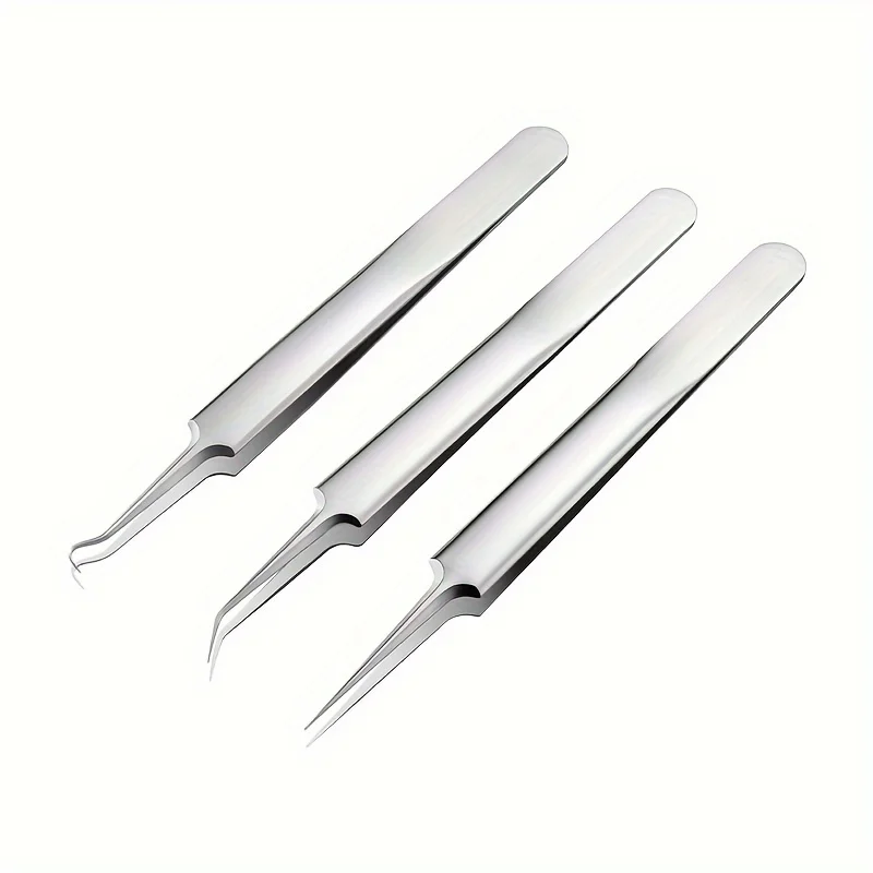 Set da 3 pinze per brufoli in acciaio inossidabile, aghi, rimozione di punti neri e pinzette per diverse problemi beige chiari
