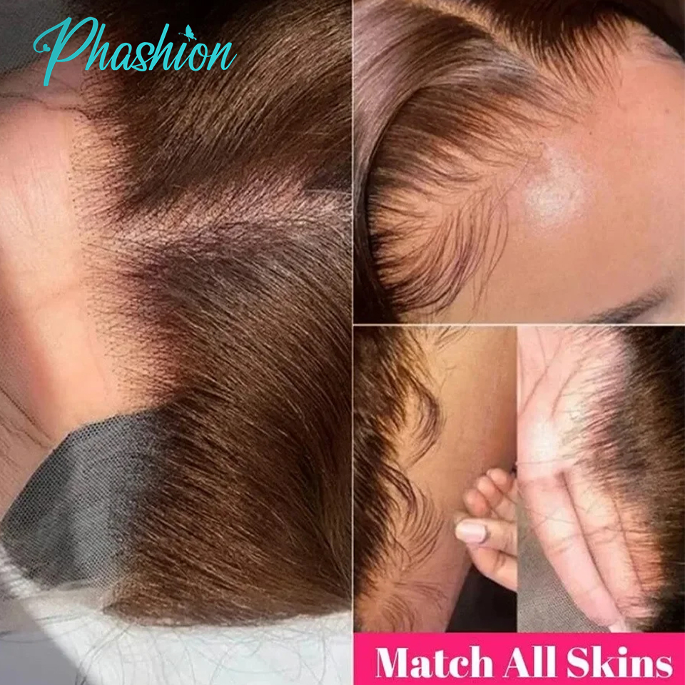 PHFASHION-滑らかなナチュラルレミーヘア,4x4,5x5,13x4,26インチ,28インチ,透明なレースキャップ,茶色のチョコレートボディ