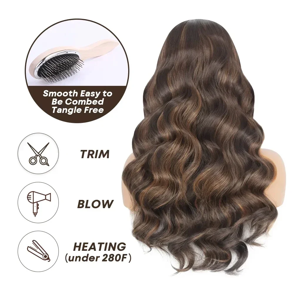 Sem cola ombre destaque perucas dianteiras do laço sintético pré arrancadas com cabelo do bebê onda do corpo 13x4 hd perucas dianteiras do laço para preto