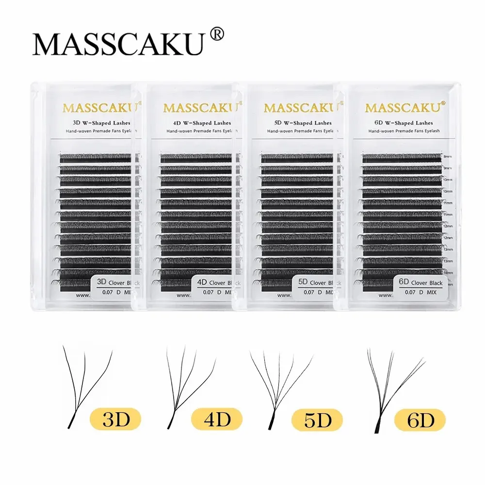 MASSCAKU 3D 4D 5D6D pestañas en forma de W trébol flor hecho a mano prefabricado Natural suave pestañas ligeras artículos pestañas postizas