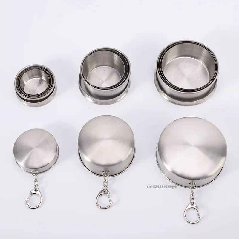 Tazza telescopica pieghevole in acciaio inossidabile da 75 ml/150 ml/250 ml per tè con tazza portachiavi portatile da viaggio all'aperto da campeggio