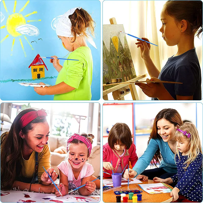 어린이를위한 10pcs DIY 아티스트 페인트 브러쉬 라운드 플랫 미니어처 나일론 헤어 아크릴 수채화 구 아슈 아트 키트