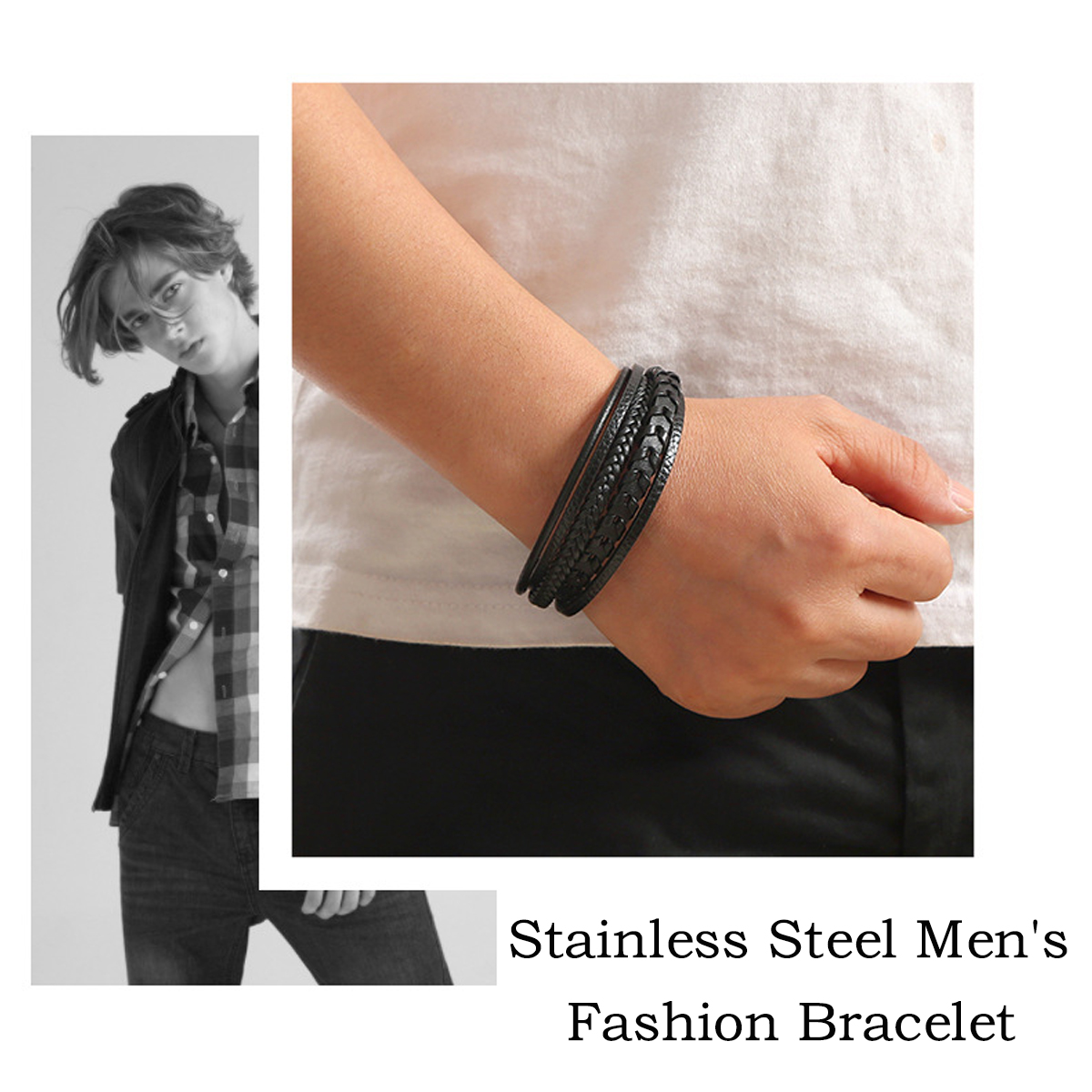 1 ชิ้นอุปกรณ์เสริมแฟชั่นผู้ชาย Multi - layered Vintage เชือกหนังถักสร้อยข้อมือแม่เหล็กหัวเข็มขัดสร้อยข้อมือ