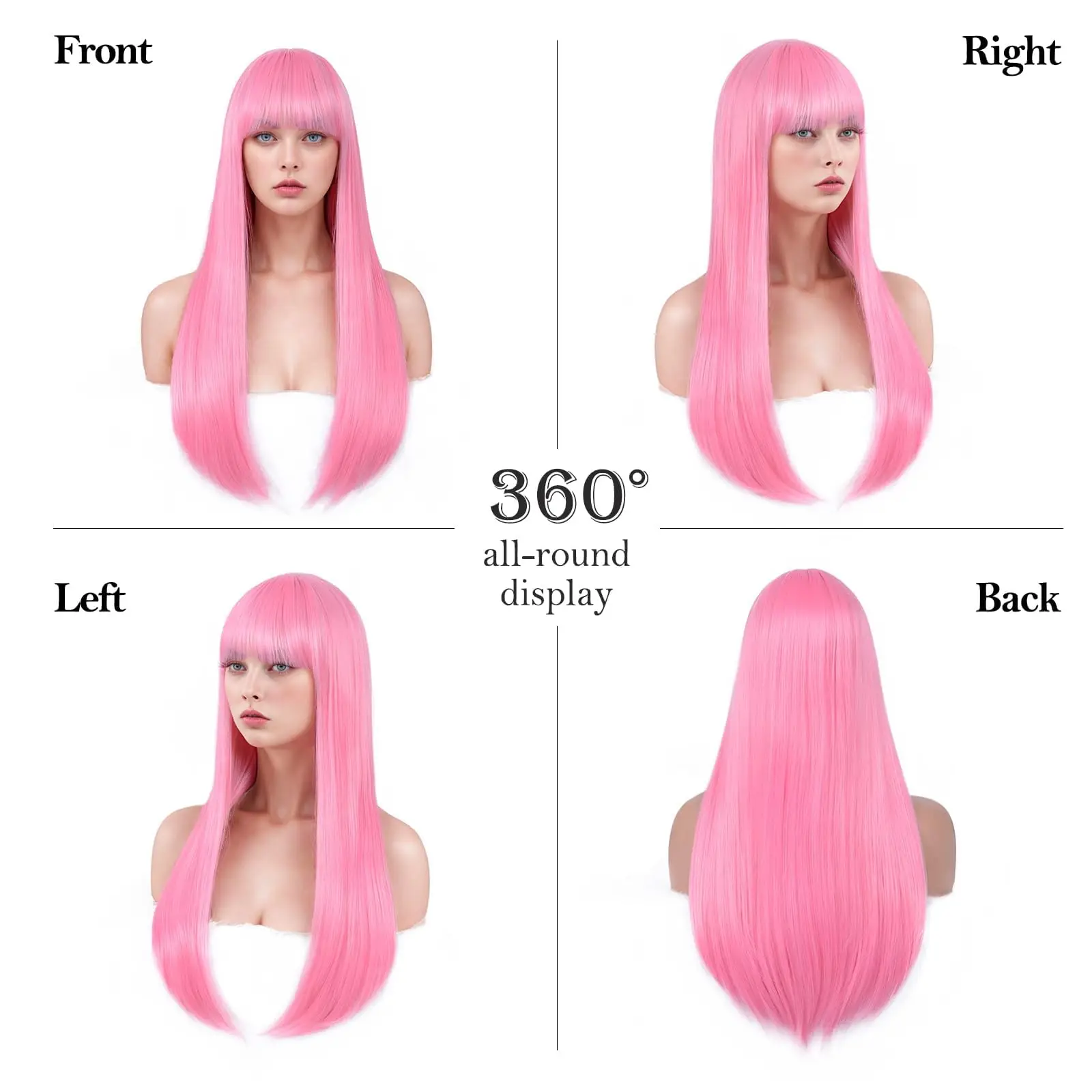 Roze lang steil haar synthetische pruik voor Halloween cosplay, pruik voor dagelijks gebruik, haaraccessoire voor hoge temperaturen