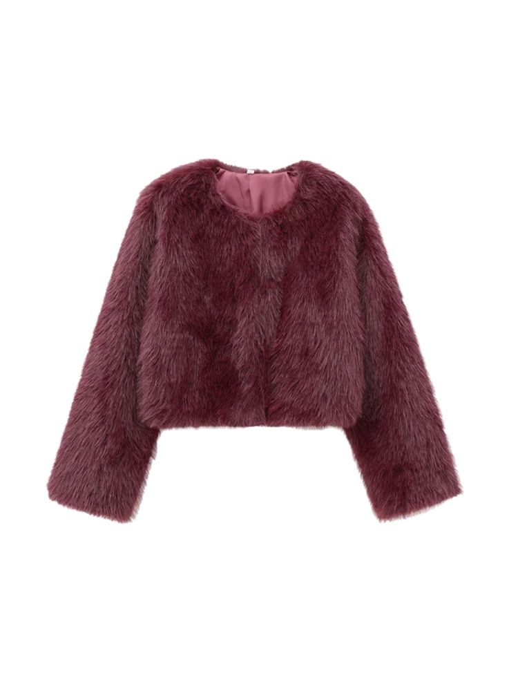 Veste courte épaisse et chaude en fausse fourrure pour femmes, col rond, manches longues, vêtements d'extérieur pour femmes, hauts chics, à la mode