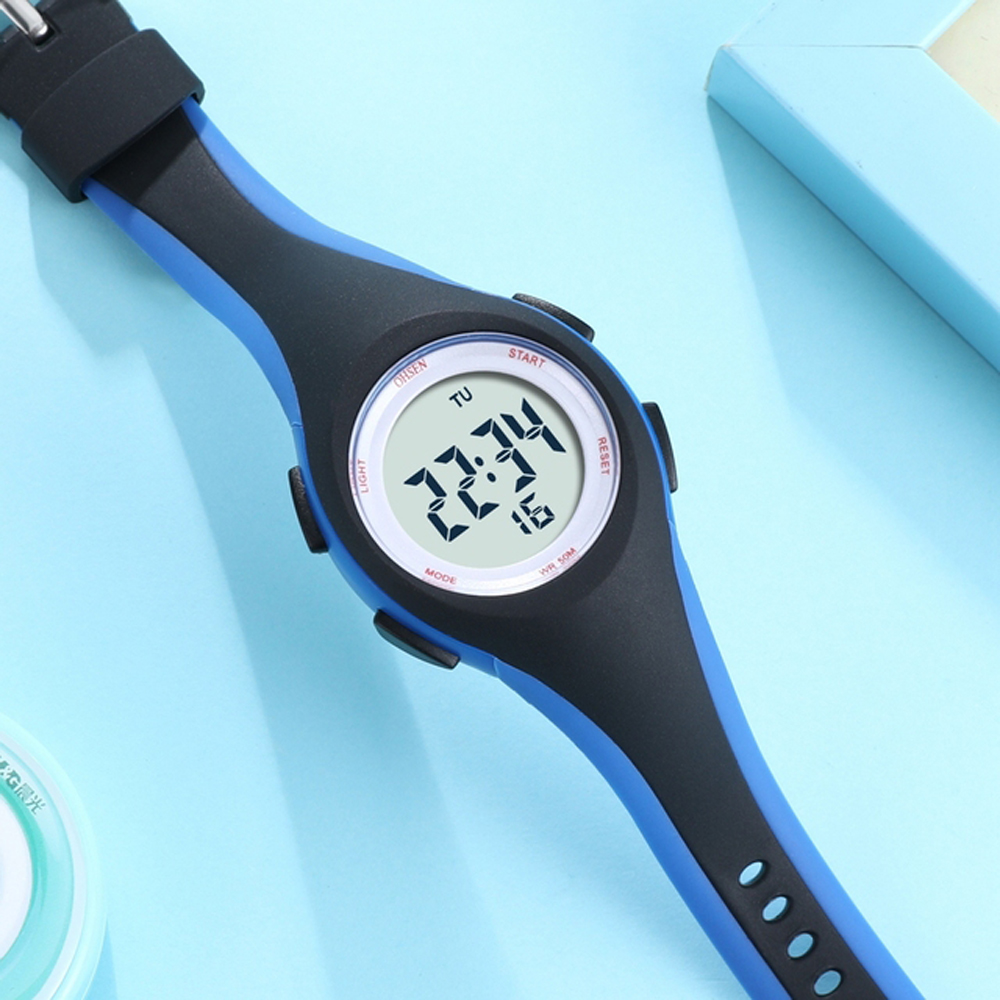 Relojes digitales OHSEN para niños y niñas, reloj de pulsera LED resistente al agua hasta 50M, cronómetro con alarma, reloj electrónico para niños