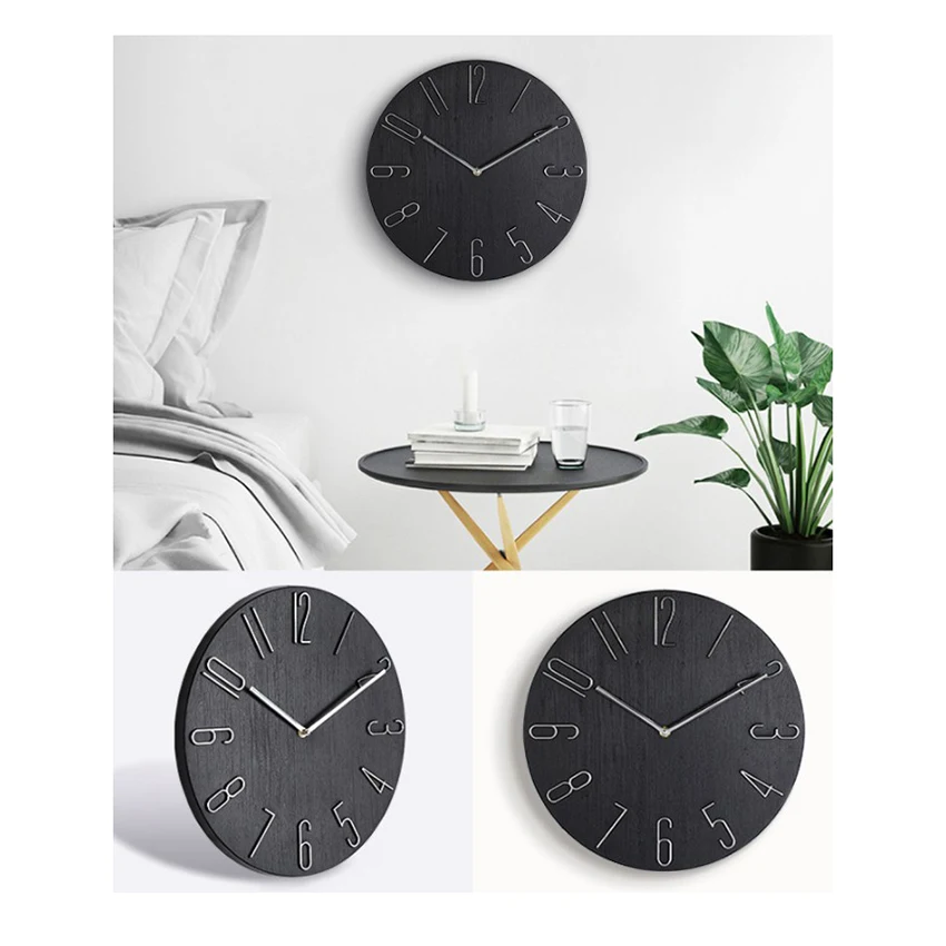 BABQ Simple Wall Clock 12 นิ้วห้องนั่งเล่นนาฬิกาแขวนบ้านนาฬิกานาฬิกาแฟชั่นนาฬิกาแขวนห้องนอน-สีดํา