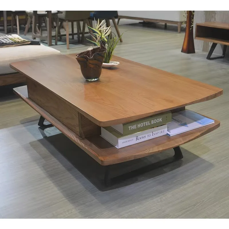 Design moderno marrom sofá modular de madeira maciça mesa de centro de madeira conjunto de sala de estar nórdica