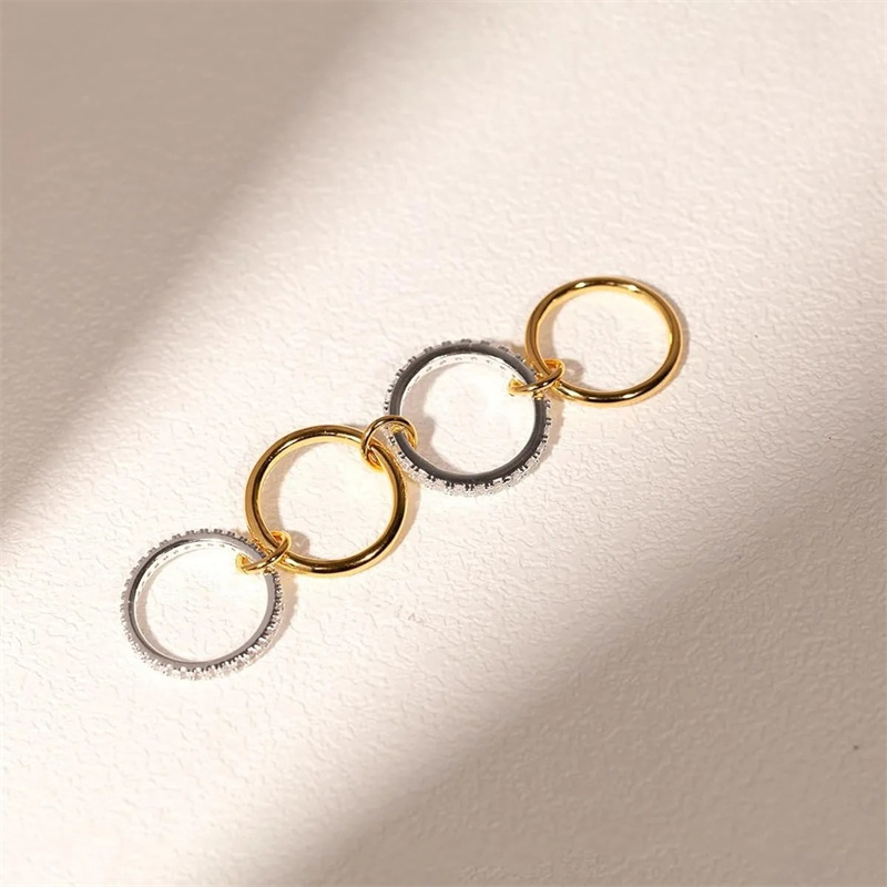A Niche Two-Color Four-Ring Copper Jewelry Ring, Hypoallergenic, Ins Style, Stacking Artifact, Suitable For Young Wome Jewelry
